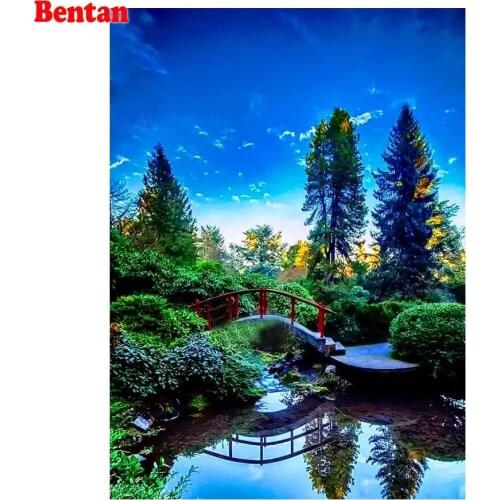 5D DIY Diamond Embroidery Garden scenery arch bridge and green trees Diamond Painting Cross Stitch full Square Rhinestone Mosaic