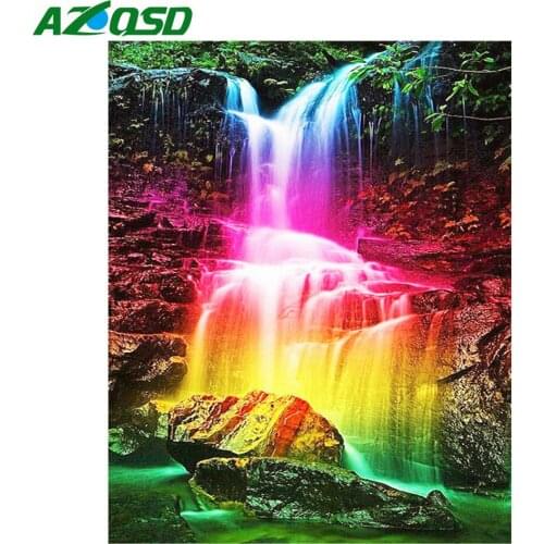 AZQSD Diamond Painting Waterfall Cross Stitch Diamond Embroidery Scenery Rhinestones Pictures Needlework Diamond Art Gift