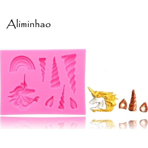 B1420 Rainbow unicorn horn Clay Resin Sugarcraft Silicone mold fondant mould cake decorating tools chocolate gumpaste molds