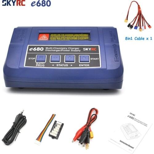 SKYRC e680 80W 8A AC/DC Balance Charger Discharger with 1 To 8 cable for 1-6S Lipo Battery