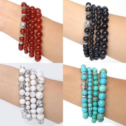 Hot 6/8/10mm natural stone beads bracelet 19CM Strand for men women gift fashion jewelry findings
