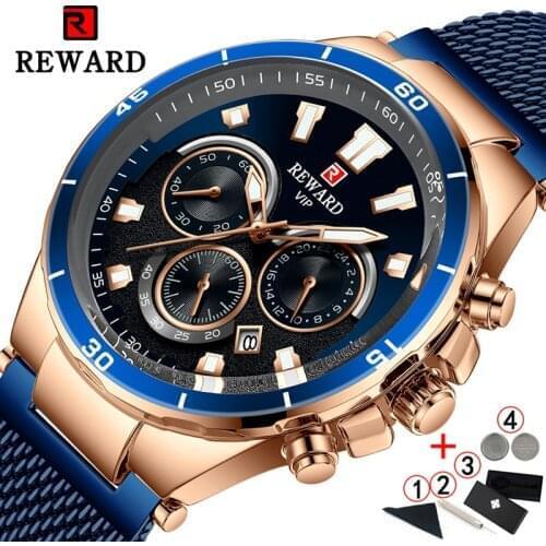 Relogio Masculino Wrist Watches Men 2020 Top Brand Luxury REWARD Big Chronograph Men Watches Blue Gold Male Wristwatch Man 2020