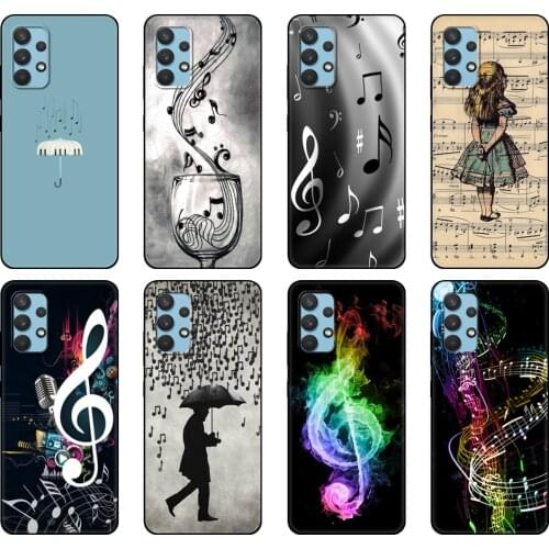 Black tpu Case For Samsung galaxy A12 A22 A32 A42 A52 A72 4g 5g S21 PLUS ultra back cover Musical Notes Violin Classical Music