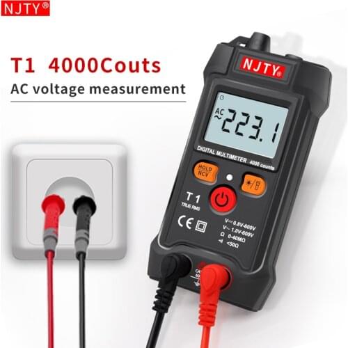 NJTY T1 Mini Digital Multimeter 4000 Counts Auto Ranging TRMS AC/DC Voltage resistance NCV with Backlight+flashlight Multi metro