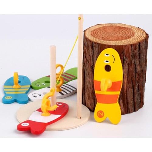 Wooden Cartoon Fishing Stacking Blocks Game Counting Numbers Education Kids Toy