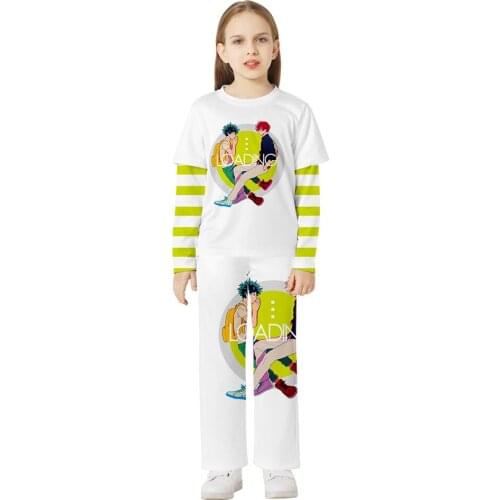 Deku Cosplay Childrens Pajamas Set Anime My Hero Academia Kids Fake Two-Piece Long Sleeve T-shirt Pants Suit For Boys And Girls