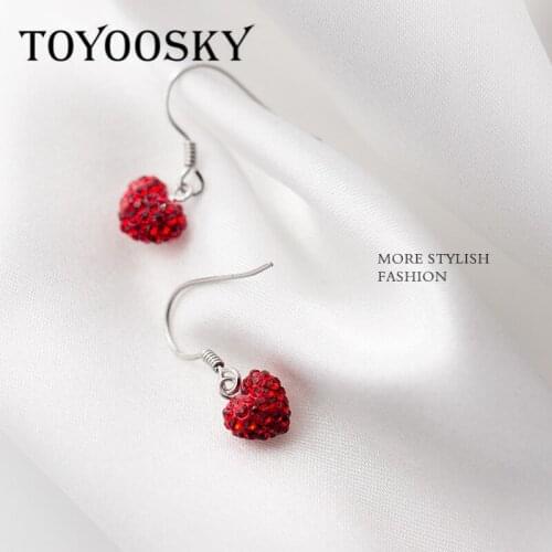 Elegant Jewelry Drop Earrings 925 Sterling Silver Clear CZ Rhinestone Red Love Heart Women Party Jewelry Wholesale