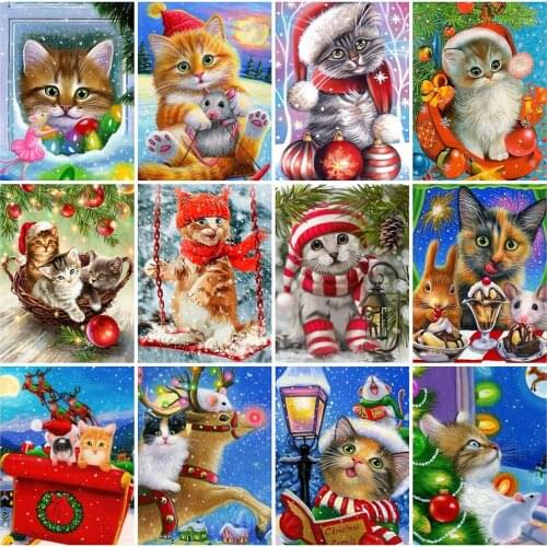 Evershine Diamond Embroidery Cat Full Square Diamond Painting Christmas Animal Rhinestones Cross Stitch Art Handmade Gift