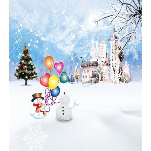 5x7ft Winter Snowman Snow Christmas Tree Castle Photography Backdrops Photo Props Studio Background