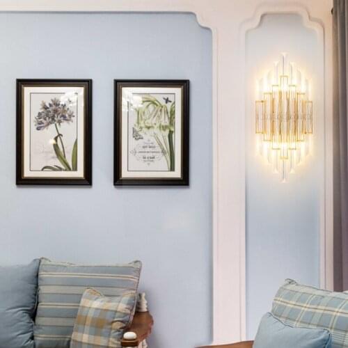 Crystal Golden Wall Lamp American Country Wall Decor Light Luxury Villa Hotel Study Corridor Aisle Living Room Light Fixtures