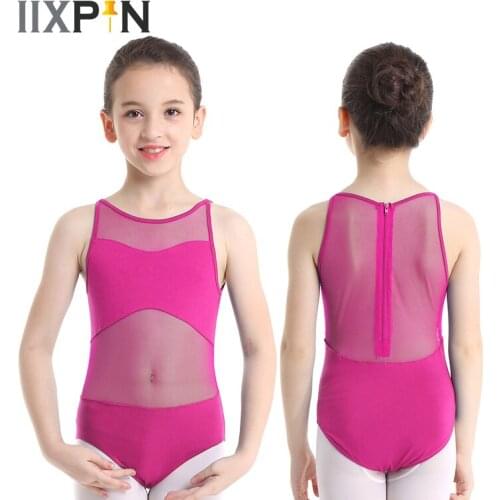 IIXPIN Girls Ballet Leotard Bodysuits Dance Costume Sleeveless Mesh Back Zipper Closure Ballet Dance Gymnastics Leotard Jumpsuit