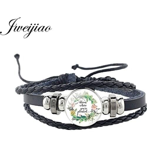 JWEIJIAO Garland Cartoon Cactus Black Leather Metal Snap Button Bangles 18MM Round Glass Bracelet Boys Girls Party Jewelry CA40