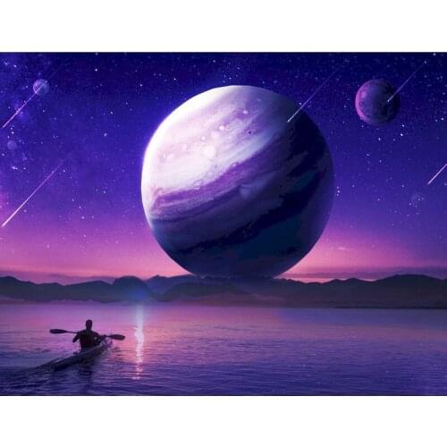 Gatyztory Frame DIY Painting By Numbers Purple Planet Handpainted Oil Painting Landscape Modern Home Art Canvas Painting 60x75cm