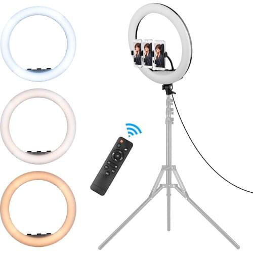 LED Ring Light 18inch Photography Lamp Set Dimmable 2700K-6500K with 3pcs Phone Holders Remote Control for Selfie Vlogging