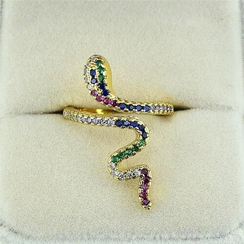 Micro-inlaid Color Zircon Snake Ring Personalized Fashion Opening Adjustable Ring Men and Women Couples A Pair of Jewelry