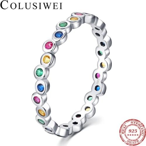 Colusiwei Fashion Sterling Silver 925 Candy Ring Colorful Bubbles Size 5-9 Finger Rings for Women Korean Style Fine Jewelry