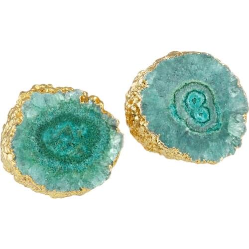 Sun Flower Round Electroplating Quartz Irregular Gold Tone Stud Earrings For Women Jewelry Fashion Gift