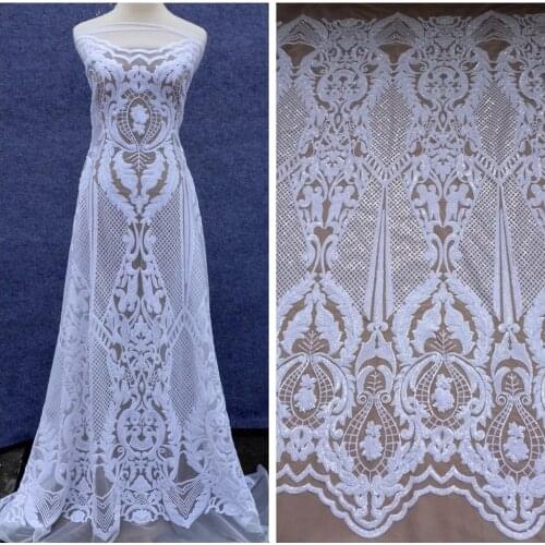 La Belleza 1Yard white/black/silver/gold/win sequins on Stretch net evening/wedding dress lace fabric 51'' with