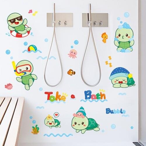 Cute Cartoon Turtle Wall Stickers for Kids Bathroom Bedroom Wall Decor Waterproof Wall Decals Self-adhesive Home Wallpaper