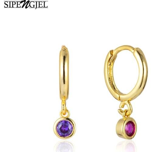 SIPENGJEL Fashion Rainbow Zircon Hoop Earrings Geometric Small Round Circle Pierceing Earrings For Women Party Jewelry 2021