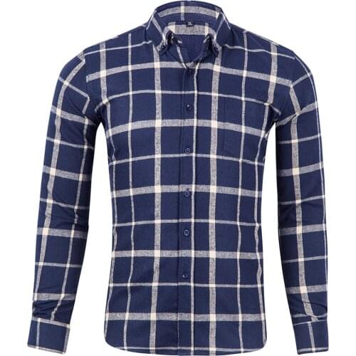 Mens 100% Cotton Flannel Long Sleeve Contrast Plaid Checkered Shirt Design Casual Standard-fit Button Down Gingham warm Shirts