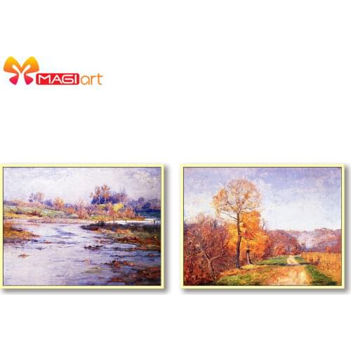 Cross stitch kits Embroidery needlework sets 11CT water soluble Canvas Patterns 14C Full Landscape Autumn beauty -NCMS157