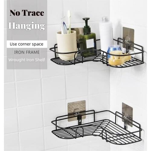 Fitted Wall Storage Bathroom Shelf Stainless Steel Metal Shelf Storage Rack Punch Free Shower Kitchen Fitted Wall Organizer Rack
