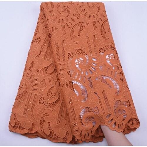 2020 Latest African Cord Lace Fabric High Quality Lace Orange Nigerian Water Soluble Guipure Lace For Wedding Party Dress S1958