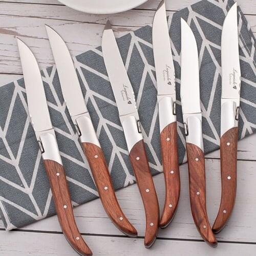 8.25'' Laguiole Steak Knives Rose Wood Handle Dinner Knife Tableware Japanese Dinnerware Restaurant Kitchen Cutlery 2/4/6/10pcs