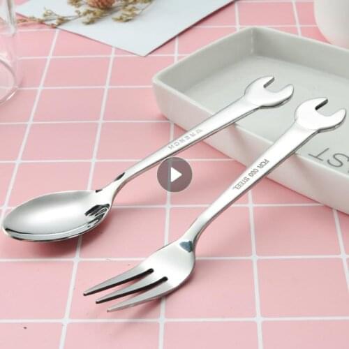 Creative Wrench Shape Tea Fork 304 Stainless Steel Dinner Spoon Coffee Cutlery Set Tableware Family Camping Kitchen Accessories