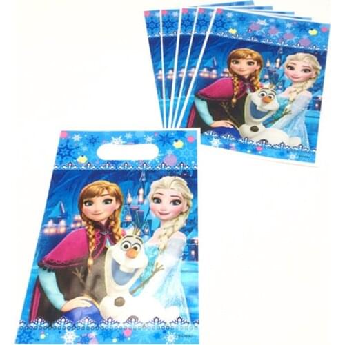 Disney Frozen Queen Elsa Theme Plastic Bag for Snack Candy Jewelry Wedding Kid Birthday Small Loot Bag Gift Bag Supply 6pcs/lot