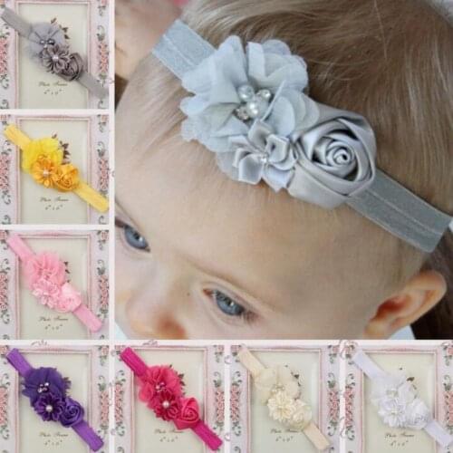 Girl baby headband Infant hair Band newborn Headwear headwrap Toddlers Ribbon Kids Flower pearl turban Hair Accessories children