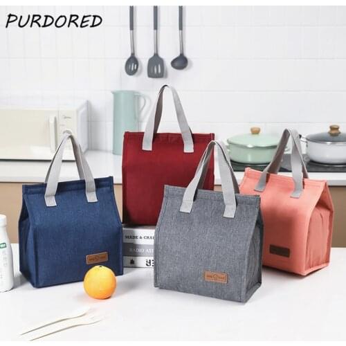 PURDORED 1 Pc Solid Color Large Lunch Bag for Women Food Picnic Cooler Bag Insulated Lunch Bags Portable Student Breakfast Pouch