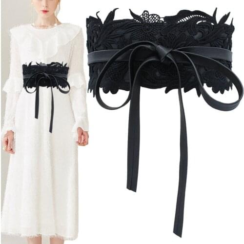 Fashion Women Lady Sexy Stretch Buckle Waist Belt Lace Wide PU Leather Elastic Corset Waistband Party Dinner Dress Belt Present