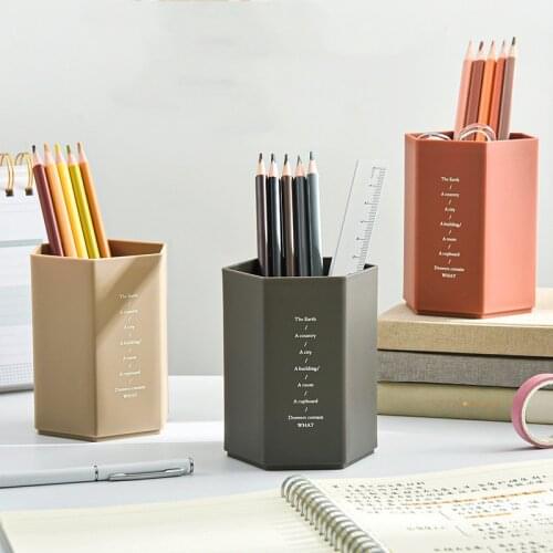 Retro Hexagonal Desktop Pen Holder Pen Brush Organizer Box Large Capacity Multifunctional School Stationery Storage Box Supplies