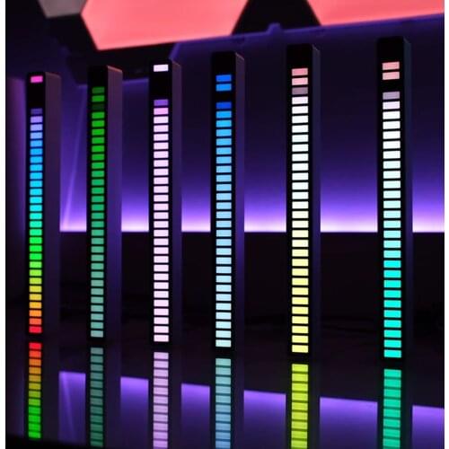 RGB 32 LED Strip Light Colorful Sound Control Ambient Lights Voice-Activated Pickup Rhythm Lamp Music Spectrum Display for Car