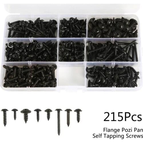 M89B Cross Head M3/M4/M4.8 Self Tapping Screw Set Assortment Kit Stainless Steel Furniture Screws Black 215 PCS