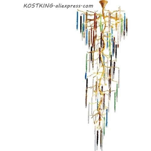 Modern Copper LED Chandelier Pendant Hanging Light Luxury Glass Drops Chandelier Lighting Living Dining Room Lighting