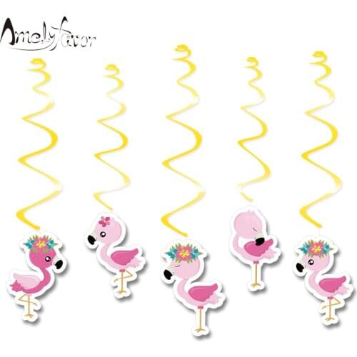 Flamingo Theme Animal Ceiling Hanging Swirl Decorations Cutout Party Decorations Supplies Baby Showr Event Party Supplies