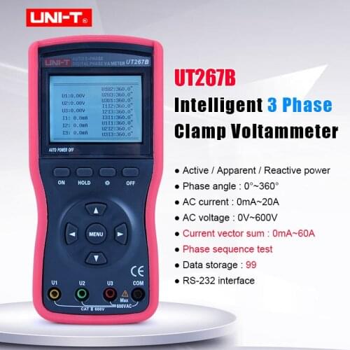 3 Phase Clamp Voltammeter UNI-T UT267B;Dual-clamp phase volt-ampere meter,Phase sequence test Active/Apparent/Reactive power