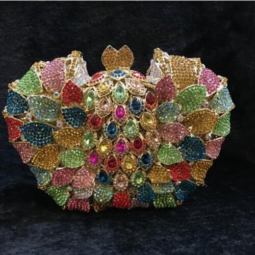 Fuchsia Hollow Out Floral Rhinestones Evening Party Clutch Bridal Purse Wedding Crystal Women Clutches Handbags crossbody bag