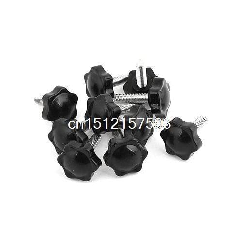 10 Pieces M8 x 30mm Male Thread 32mm Hex Shaped Head Clamping Screw Knob Black