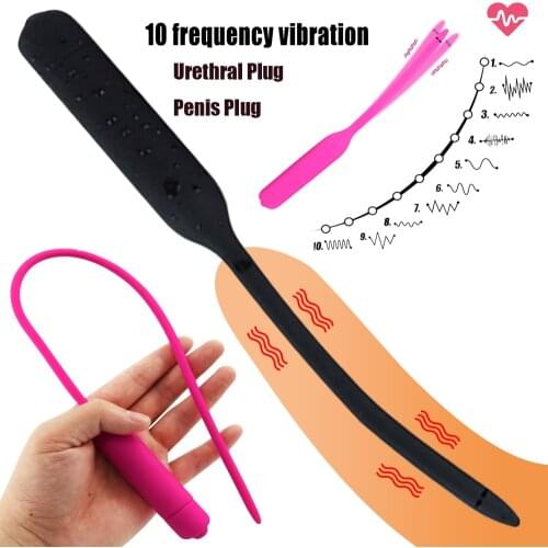 10 Speed Urethral Vibrator Long Silicone Vibrating Penis Plug Urethral Sound Catheter Dilator Massager Male Masturbator Sex Toy