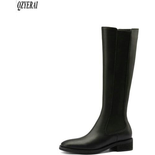 2021 Winter New style Genuine leather Knee high boots Women boots Motorcycle boots Female boots warm Women shoes