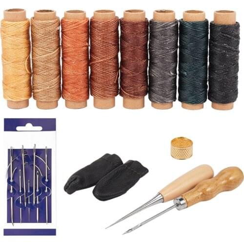 22Pcs Leather Craft Hand Stitching Sewing Tools Awl Waxed Thread Thimble Kit
