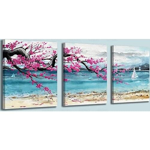 3 Panel Pink Style Fashion Wall Decor Plum Blossom Painting Artwork Bathroom Teen Girls Room Home Modern Wall Art Decor frameles