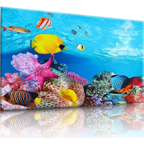 3D Double-Sided Fish Tank Background Aquarium Stickers Adhesive Ocean Landscape Poster Fish Tank Decorative Pictures Image Decor