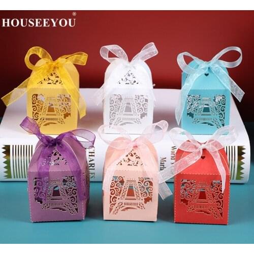 50PCS Eiffel Tower Design Pearl Box Souvenir Gift Bag Wedding Dragees for Cookie/Candy/Cake