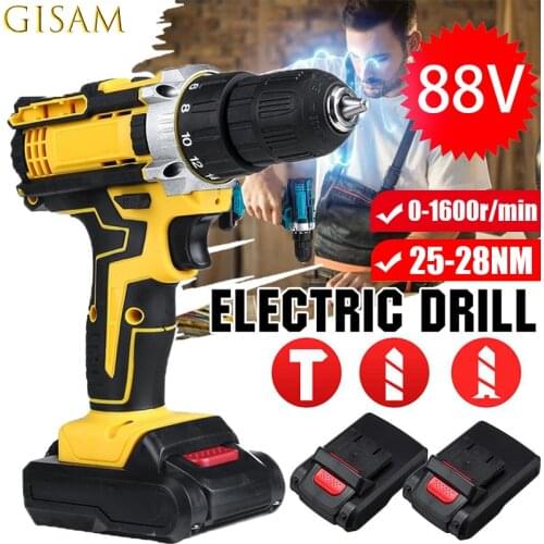 Cordless Electric Drill 88VF Electric Screwdriver Impact Drill 25+3 Torque Rechargeable Screwdriver Power Tools With 2x Battery