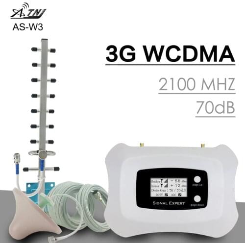 ATNJ 3G Voice & Network WCDMA 2100Mhz Band 1 UMTS 3G Mobile Repeater Full Intelligent Cell Phone Signal Booster Set LCD Display